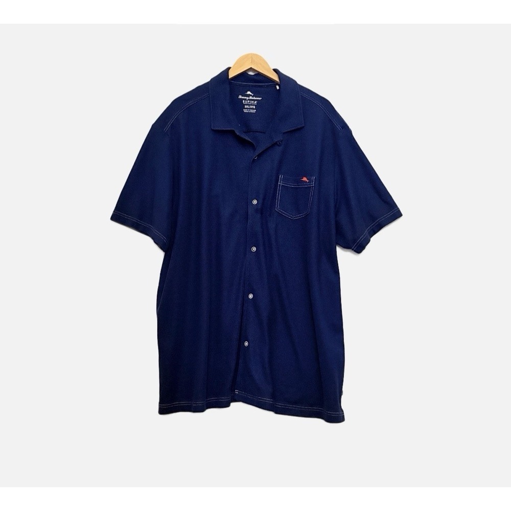 Tommy Bahama Men's 3XL Button Down Polo Shirt Navy Supima Cotton‎ Knit  Pocket